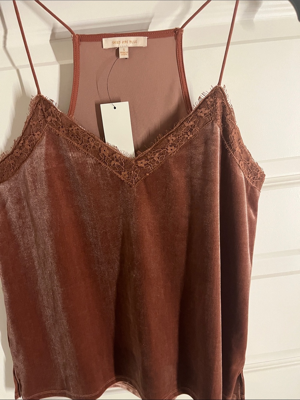Skies Are Blue Mauve Velvet Lace Trim Cami | Women’s Small | NWT